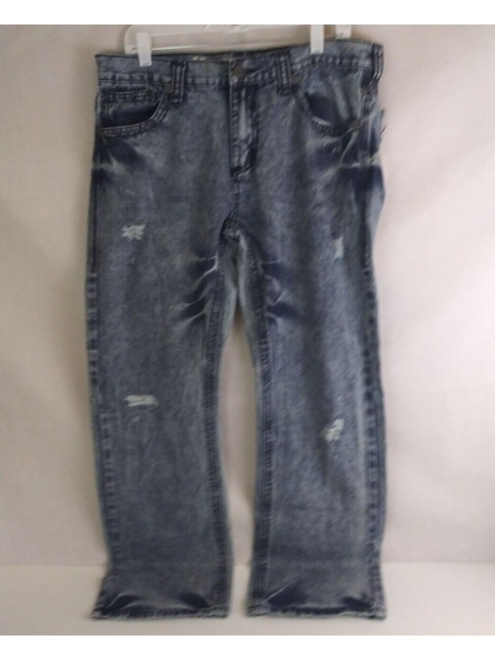 Xtreme Couture Men's Distressed Ripped Whiskered Embroidered Bootcut Jeans 34x31